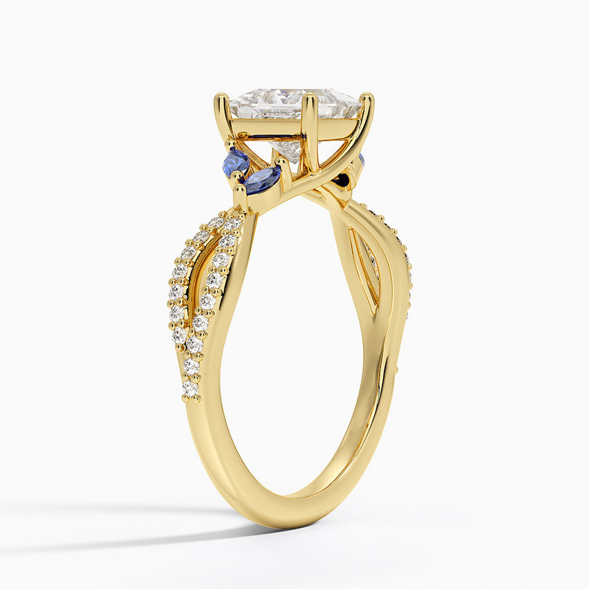 Luxe Willow Sapphire and Diamond Ring (1/8 ct. tw.) Yellow Gold 18k Princess Engagement Ring