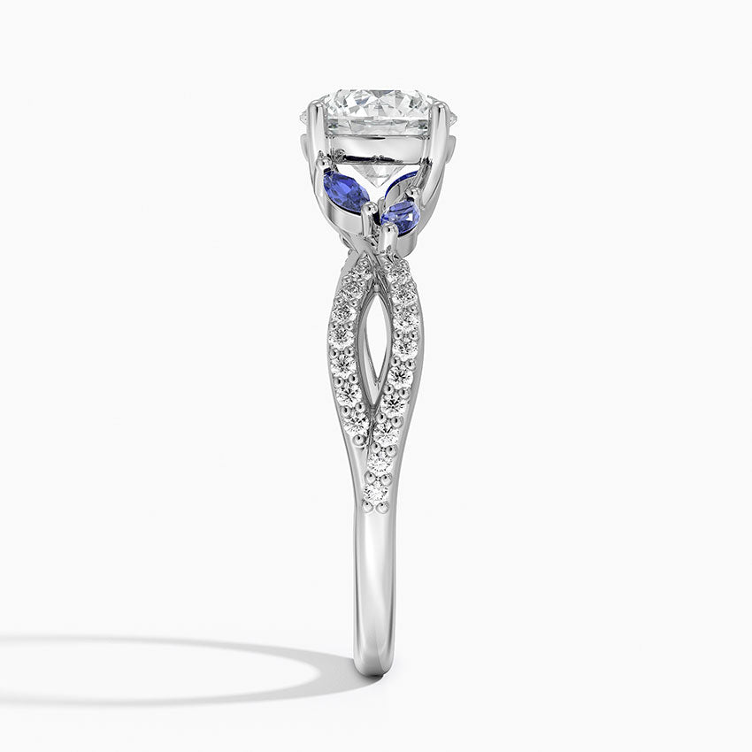 Luxe Willow Sapphire and Diamond Ring (1/8 ct. tw.) Platinum Round Engagement Ring