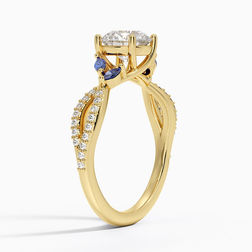 Luxe Willow Sapphire and Diamond Ring (1/8 ct. tw.) Yellow Gold 18k Round Engagement Ring