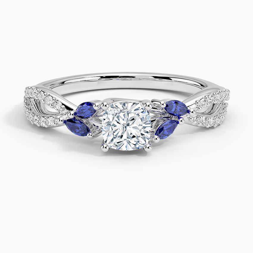 Luxe Willow Sapphire and Diamond Ring (1/8 ct. tw.) Platinum Cushion Engagement Ring