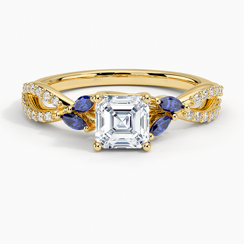 Luxe Willow Sapphire and Diamond Ring (1/8 ct. tw.) Yellow Gold 18k Asscher Engagement Ring