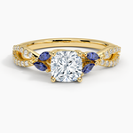 Luxe Willow Sapphire and Diamond Ring (1/8 ct. tw.) Yellow Gold 18k Cushion Engagement Ring