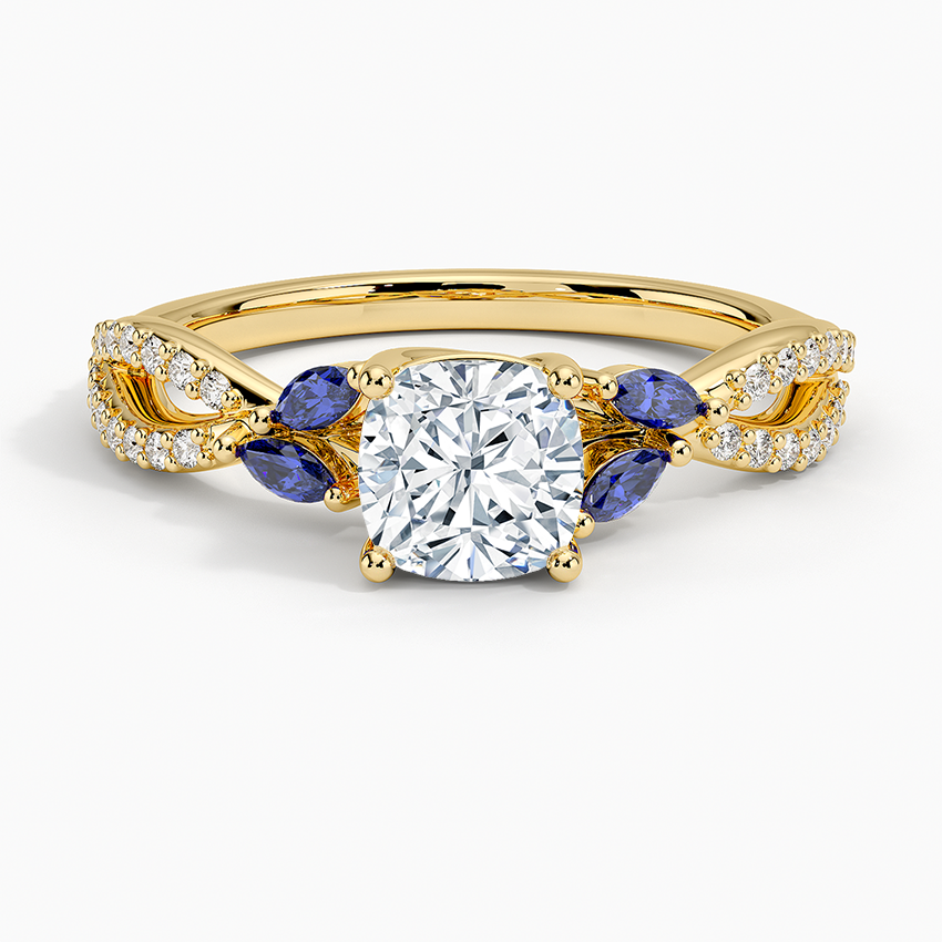 Luxe Willow Sapphire and Diamond Ring (1/8 ct. tw.) Yellow Gold 18k Cushion Engagement Ring