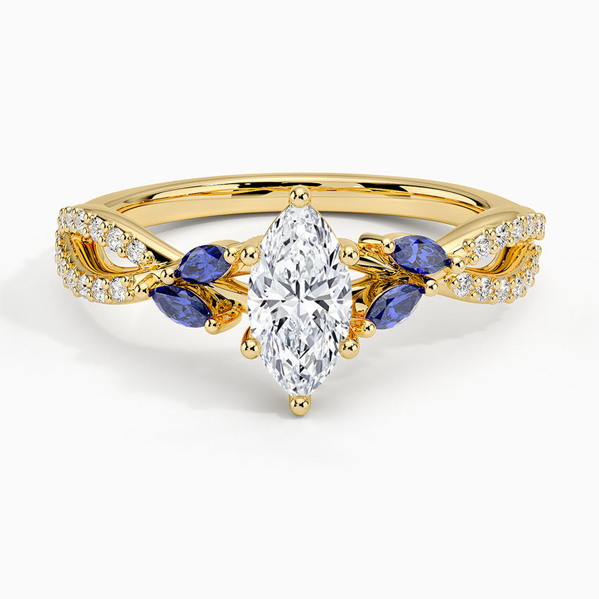 Luxe Willow Sapphire and Diamond Ring (1/8 ct. tw.) Yellow Gold 18k Marquise Engagement Ring