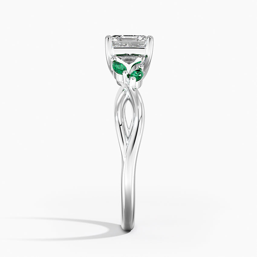 Willow Ring With Lab Emerald Accents Platinum Asscher Engagement Ring