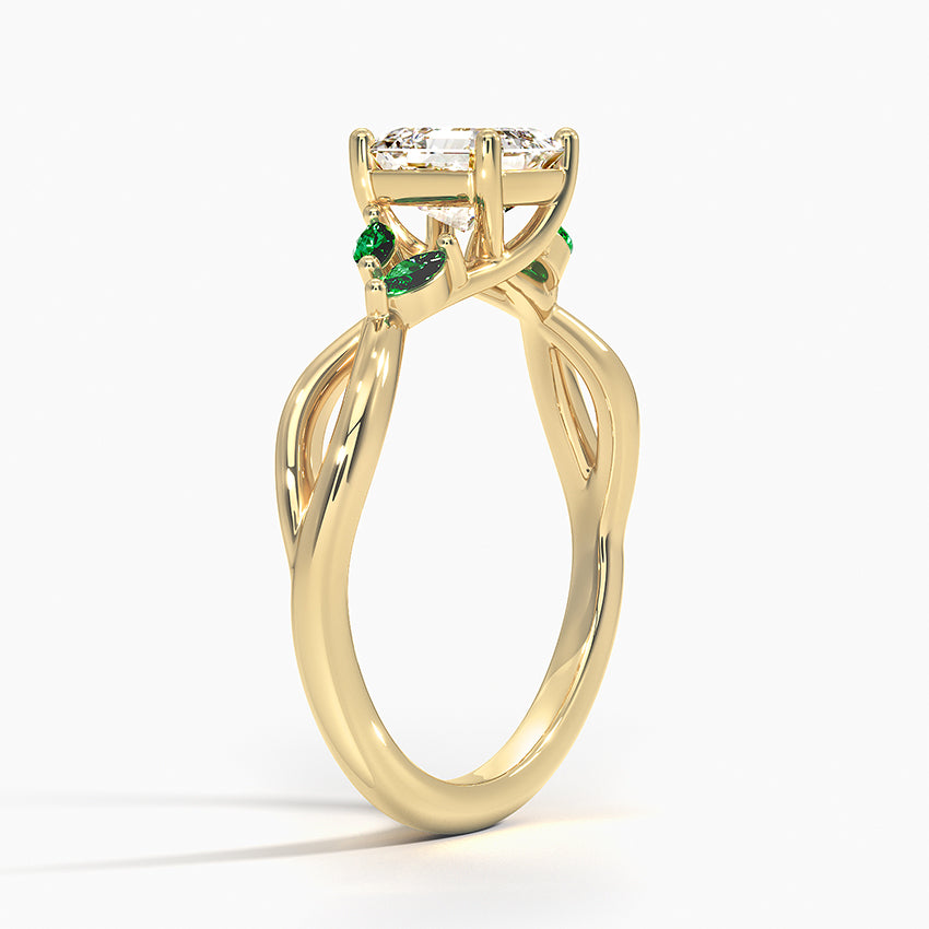 Willow Ring With Lab Emerald Accents Yellow Gold 18k Asscher Engagement Ring