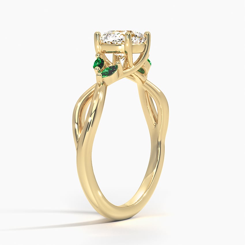 Willow Ring With Lab Emerald Accents Yellow Gold 18k Cushion Engagement Ring