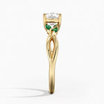 Willow Ring With Lab Emerald Accents Yellow Gold 18k Cushion Engagement Ring