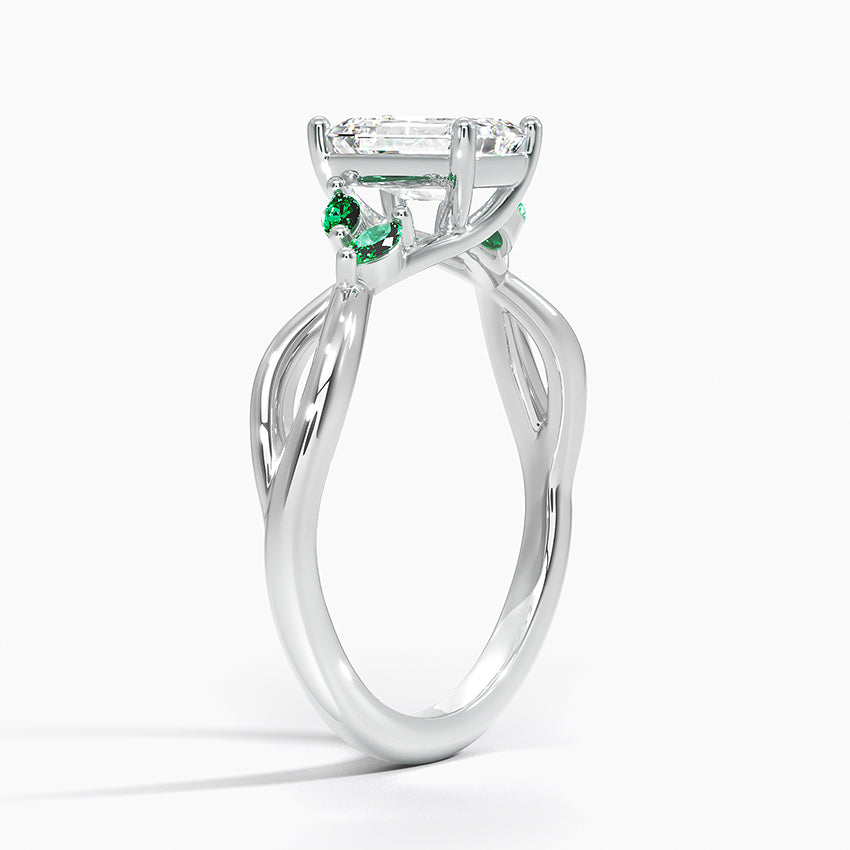 Willow Ring With Lab Emerald Accents Platinum Emerald Engagement Ring