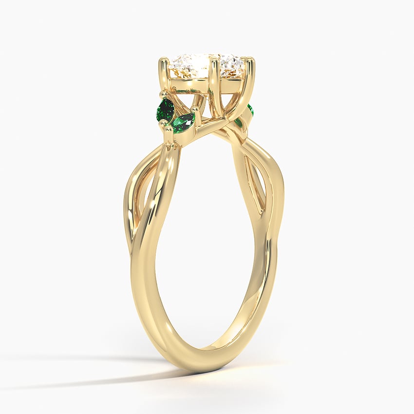 Willow Ring With Lab Emerald Accents Yellow Gold 18k Heart Engagement Ring