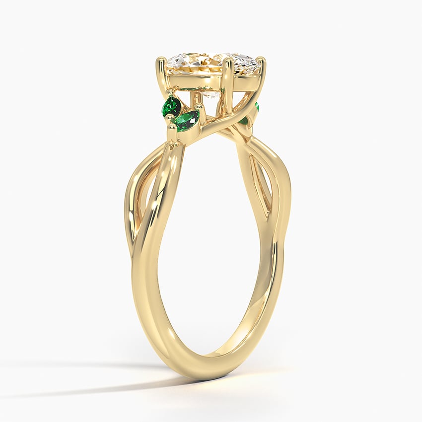 Willow Ring With Lab Emerald Accents Yellow Gold 18k Oval Engagement Ring