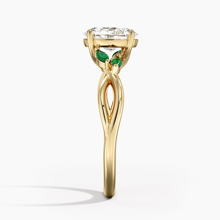 Willow Ring With Lab Emerald Accents Yellow Gold 18k Oval Engagement Ring
