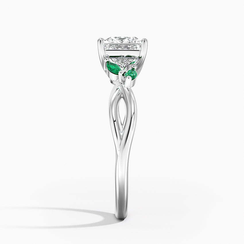 Willow Ring With Lab Emerald Accents Platinum Princess Engagement Ring