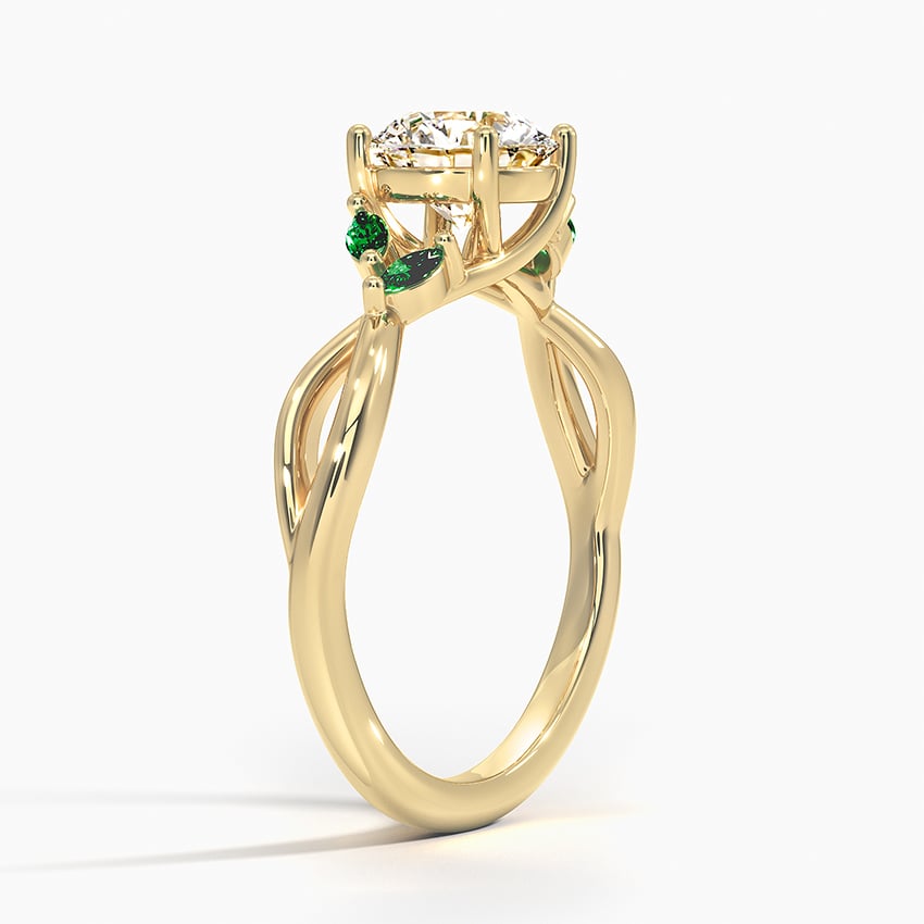 Willow Ring With Lab Emerald Accents Yellow Gold 18k Round Engagement Ring