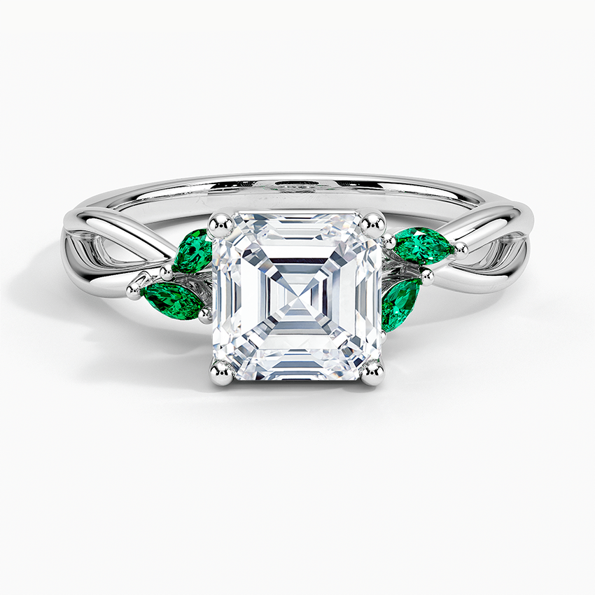 Willow Ring With Lab Emerald Accents Platinum Asscher Engagement Ring