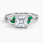 Willow Ring With Lab Emerald Accents Platinum Asscher Engagement Ring