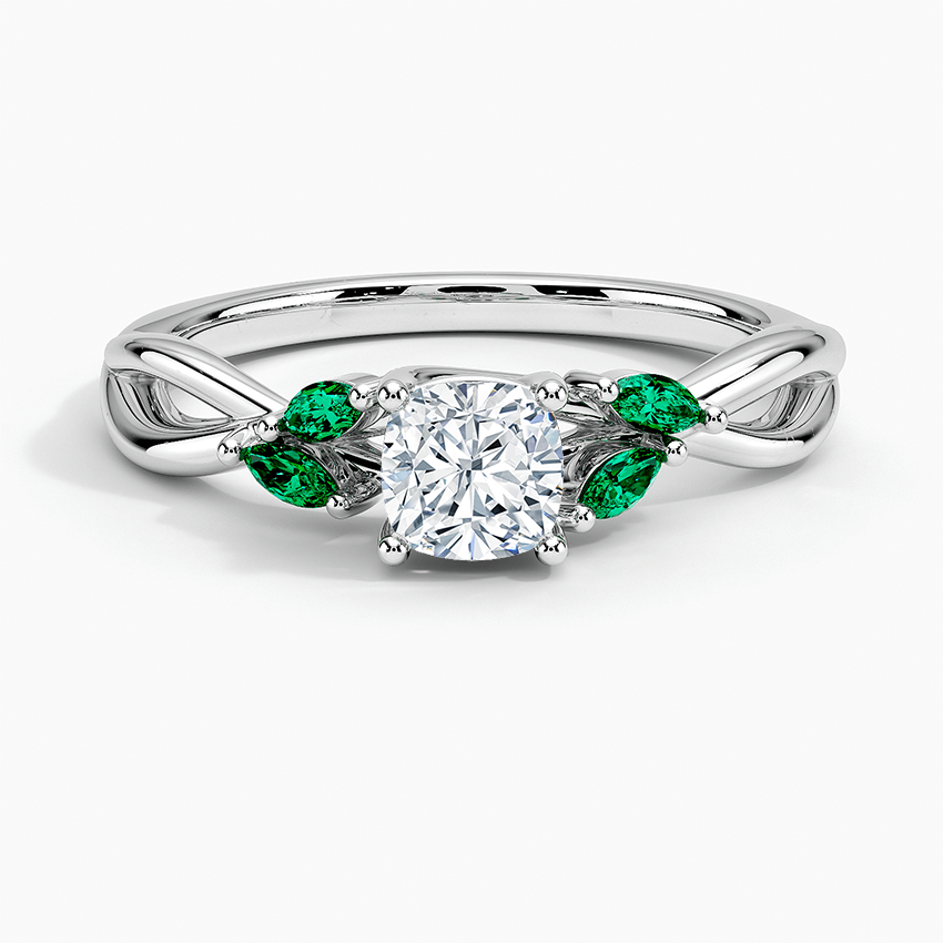 Willow Ring With Lab Emerald Accents Platinum Cushion Engagement Ring