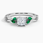 Willow Ring With Lab Emerald Accents Platinum Cushion Engagement Ring
