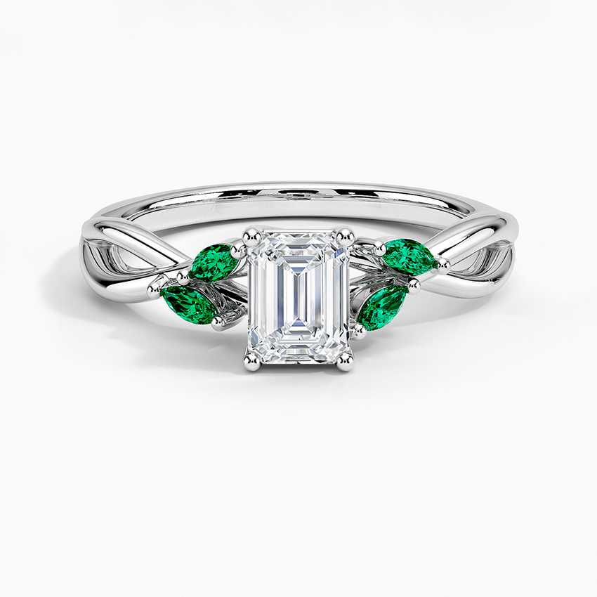Willow Ring With Lab Emerald Accents Platinum Emerald Engagement Ring
