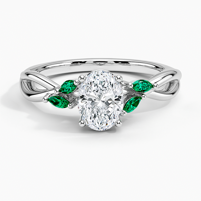 Willow Ring With Lab Emerald Accents Platinum Oval Engagement Ring