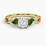 Willow Ring With Lab Emerald Accents Yellow Gold 18k Cushion Engagement Ring