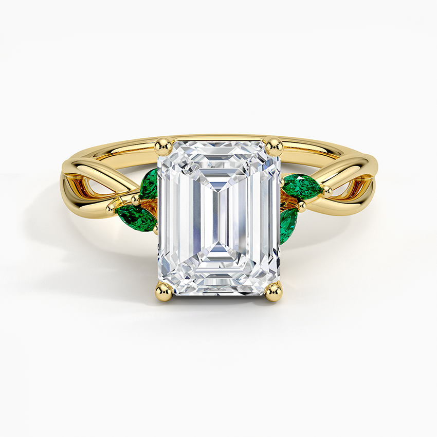 Willow Ring With Lab Emerald Accents Yellow Gold 18k Emerald Engagement Ring