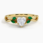 Willow Ring With Lab Emerald Accents Yellow Gold 18k Heart Engagement Ring