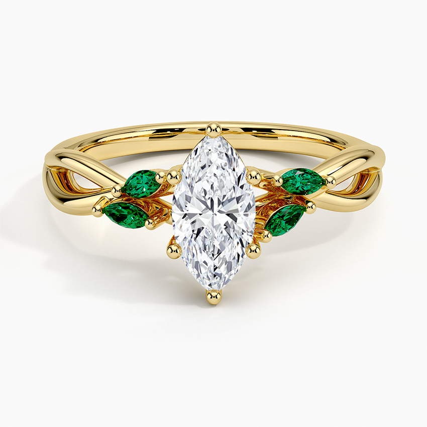 Willow Ring With Lab Emerald Accents Yellow Gold 18k Marquise Engagement Ring