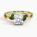 Willow Ring With Lab Emerald Accents Yellow Gold 18k Radiant Engagement Ring