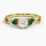 Willow Ring With Lab Emerald Accents Yellow Gold 18k Round Engagement Ring