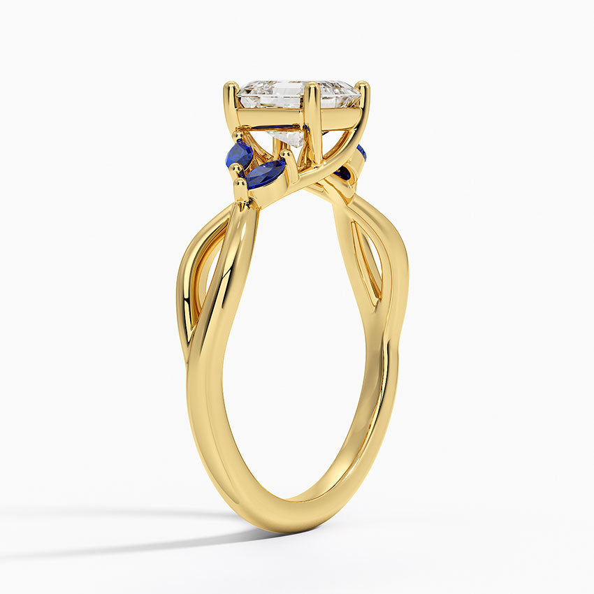 Willow Ring With Sapphire Accents Yellow Gold 18k Asscher Engagement Ring