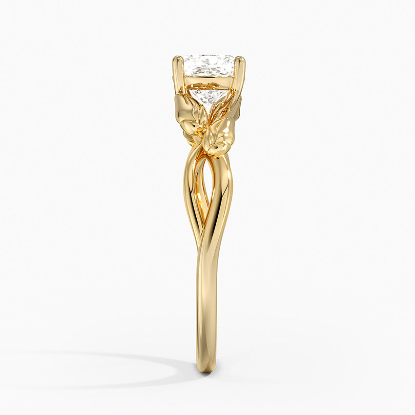 Budding Willow Solitaire Ring Yellow Gold 18k Cushion Engagement Ring