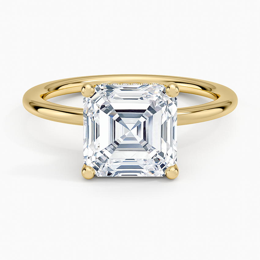 Gwen Perfect Fit Hidden Halo Diamond Ring Yellow Gold 18k Asscher Engagement Ring