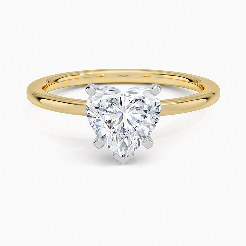 Six-Prong Petite Comfort Fit 1.5mm Solitaire Ring Yellow Gold 18k Heart Engagement Ring