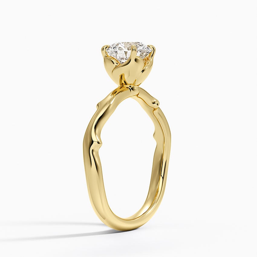 Rose Thorn Solitaire Ring Yellow Gold 18k Round Engagement Ring