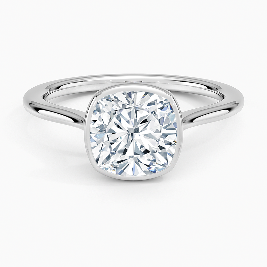 Petite Luna 1.5mm Bezel Ring Platinum Cushion Engagement Ring