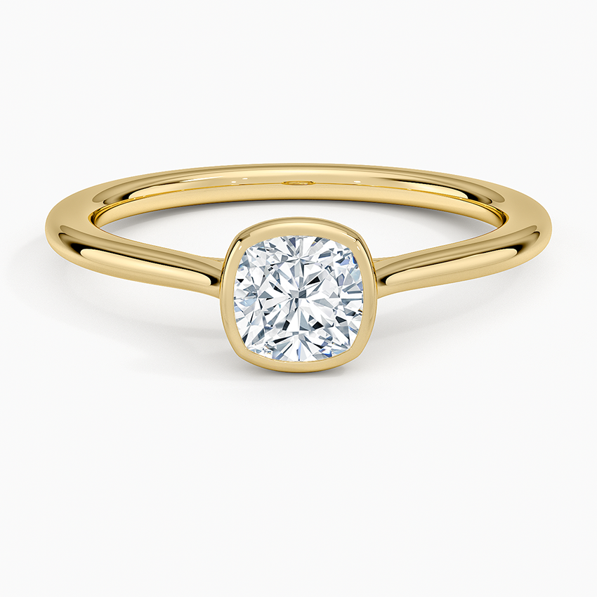 Petite Luna 1.5mm Bezel Ring Yellow Gold 18k Cushion Engagement Ring