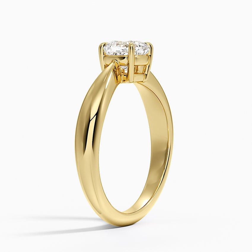 Thea Tapered Solitaire Diamond Ring Yellow Gold 18k Cushion Engagement Ring