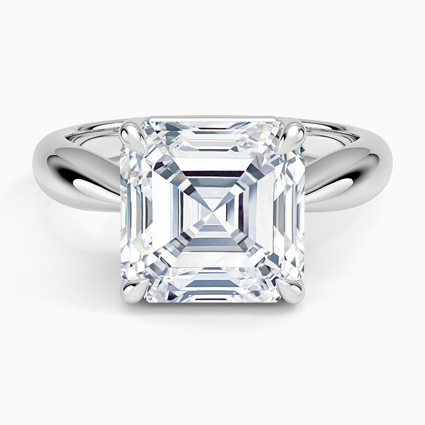 Thea Tapered Solitaire Diamond Ring Platinum Asscher Engagement Ring