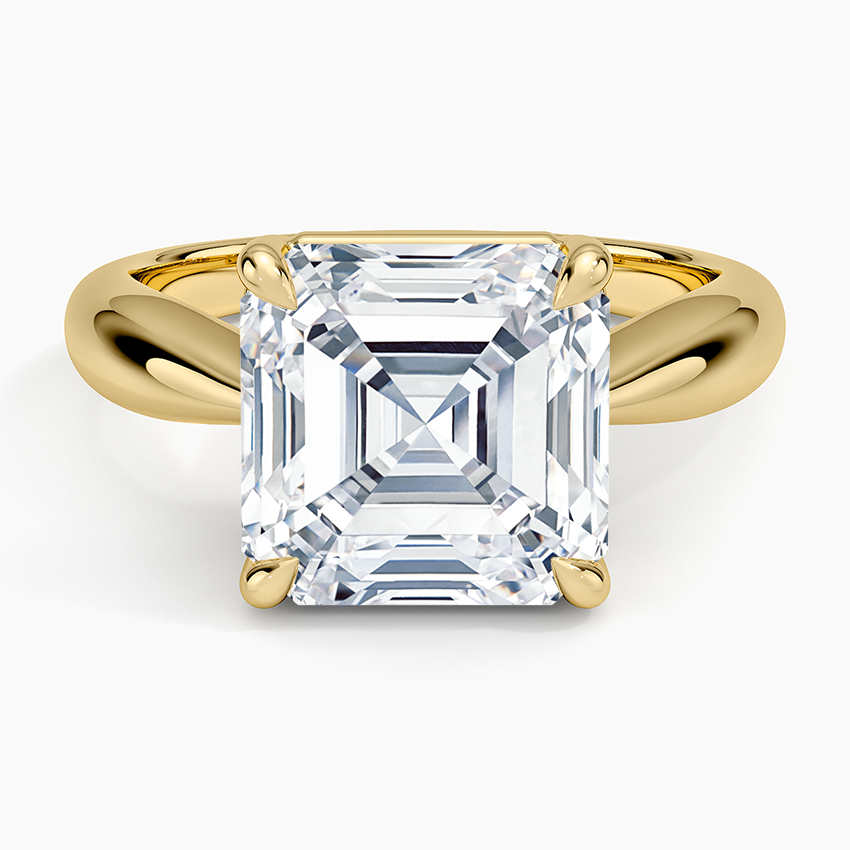 Thea Tapered Solitaire Diamond Ring Yellow Gold 18k Asscher Engagement Ring