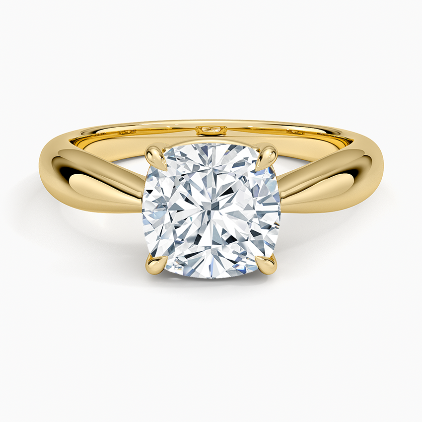 Thea Tapered Solitaire Diamond Ring Yellow Gold 18k Cushion Engagement Ring