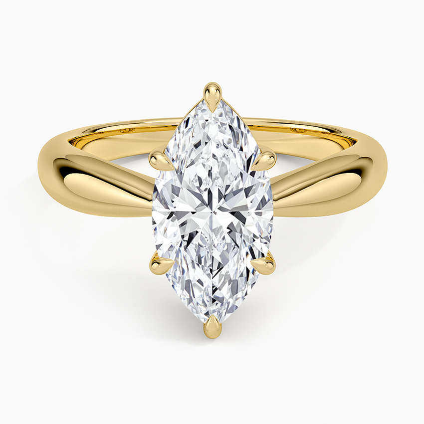 Thea Tapered Solitaire Diamond Ring Yellow Gold 18k Marquise Engagement Ring