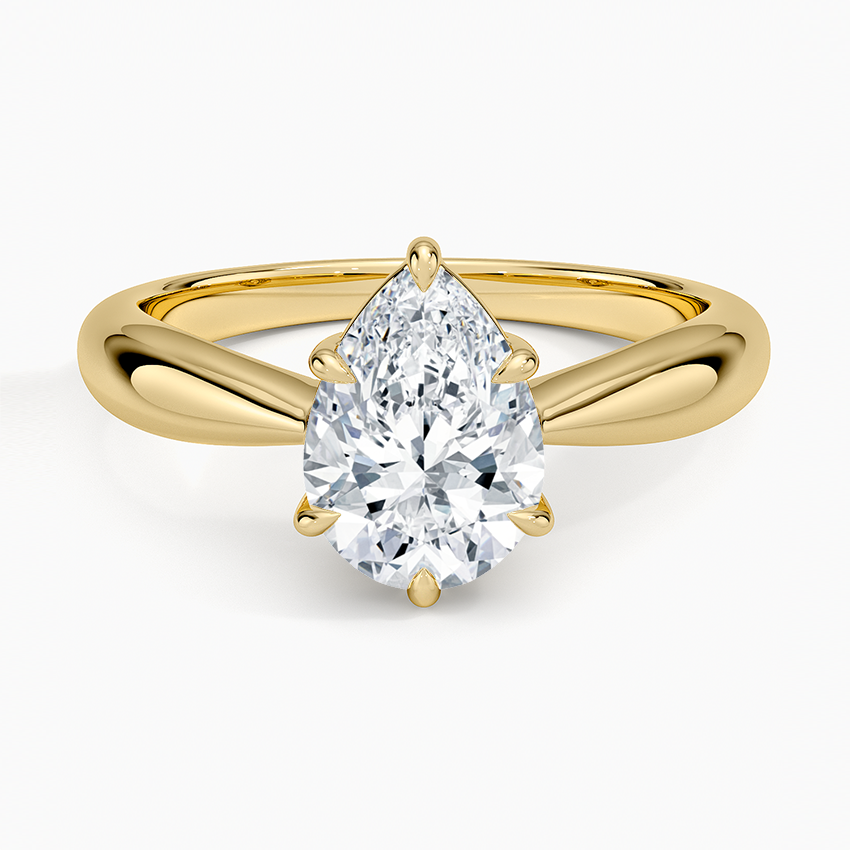 Thea Tapered Solitaire Diamond Ring Yellow Gold 18k Pear Engagement Ring