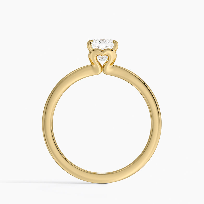 Hidden Heart Solitaire Ring Yellow Gold 18k Cushion Engagement Ring