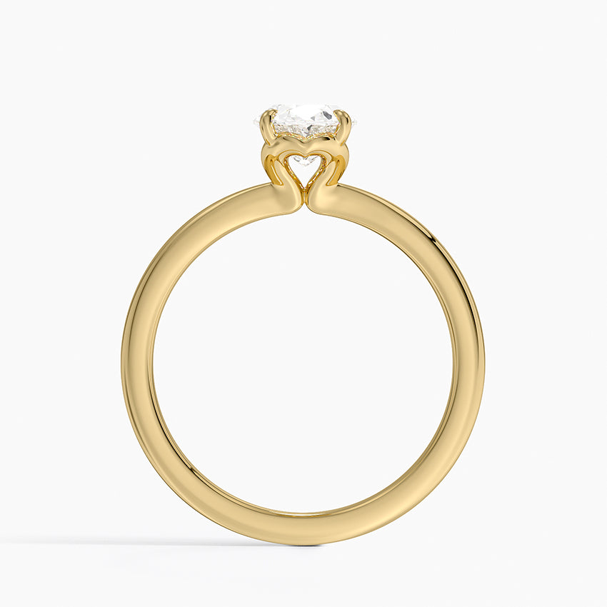 Hidden Heart Solitaire Ring Yellow Gold 18k Oval Engagement Ring