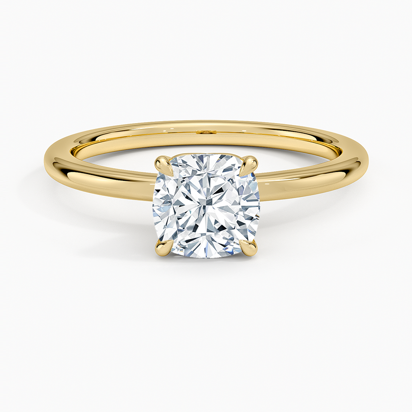 Hidden Heart Solitaire Ring Yellow Gold 18k Cushion Engagement Ring