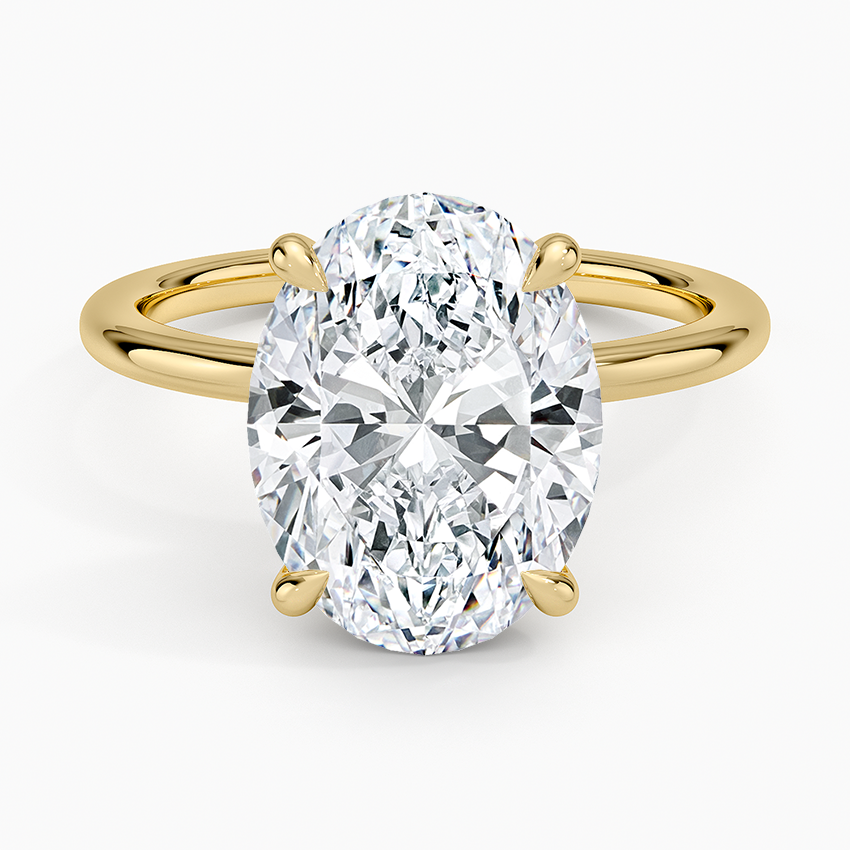 Hidden Heart Solitaire Ring Yellow Gold 18k Oval Engagement Ring