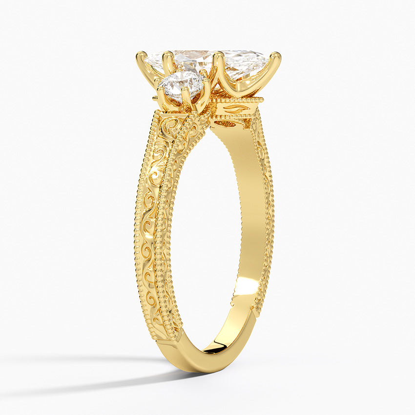 Hudson Engraved Three Stone Diamond Ring (1/3 ct. tw.) Yellow Gold 18k Marquise Engagement Ring