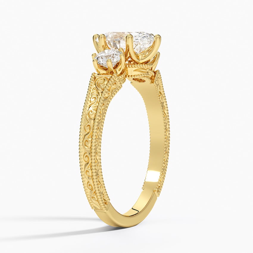 Hudson Engraved Three Stone Diamond Ring (1/3 ct. tw.) Yellow Gold 18k Oval Engagement Ring