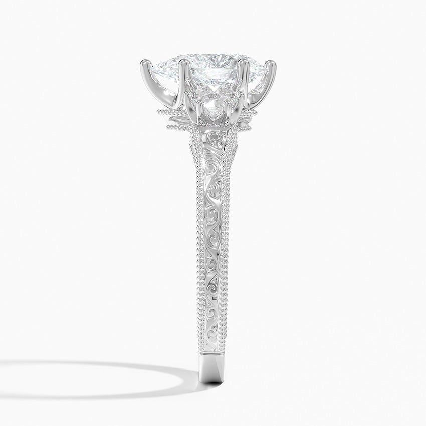 Hudson Engraved Three Stone Diamond Ring (1/3 ct. tw.) Platinum Princess Engagement Ring